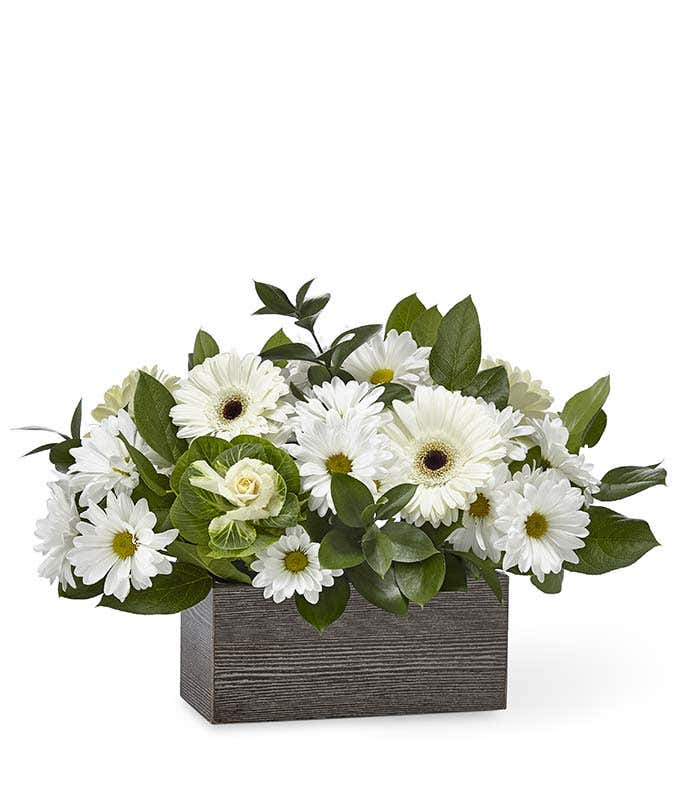 White daisy sympathy basket