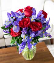 Alternative image 1 for Red roses and blue irises