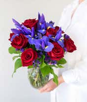 Alternative image 2 for Red roses and blue irises