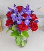 Alternative image 3 for Red roses and blue irises
