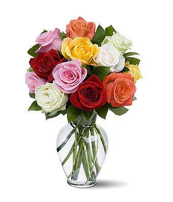 Mixed roses arrangement for with yellow, pink and white roses
