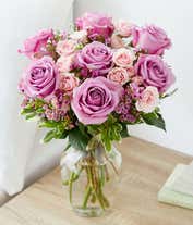 Alternative image 1 for Purple roses paired with pink spray roses