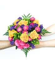 Alternative image 2 for Yellow roses, hot pink roses and asters for delivery
