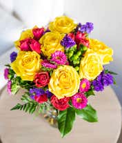 Alternative image 3 for Yellow roses, hot pink roses and asters for delivery