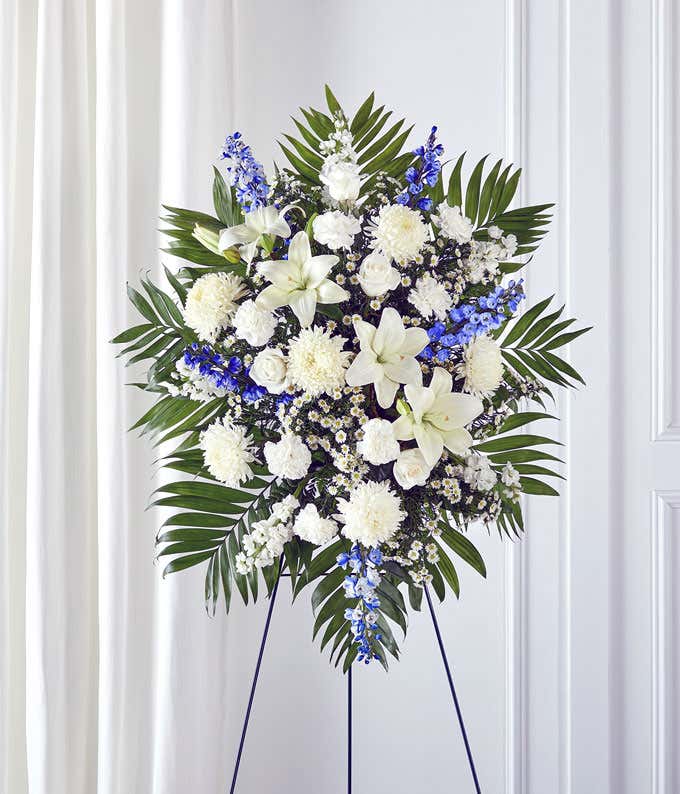 Blue & White Sympathy Standing Spray at From You Flowers