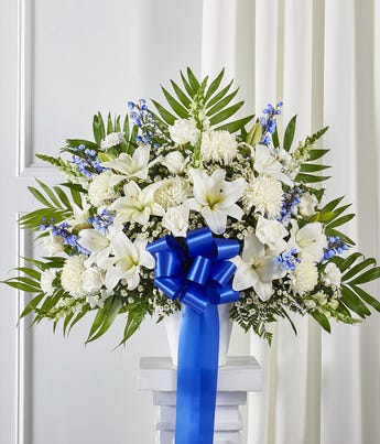 Blue & White Sympathy Standing Basket at From You Flowers