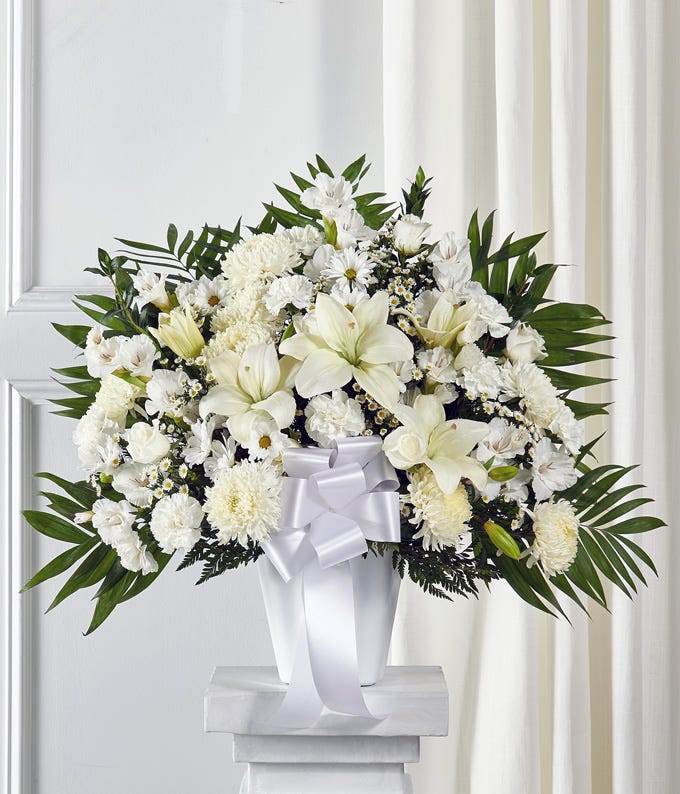 White Sympathy Standing Basket at From You Flowers