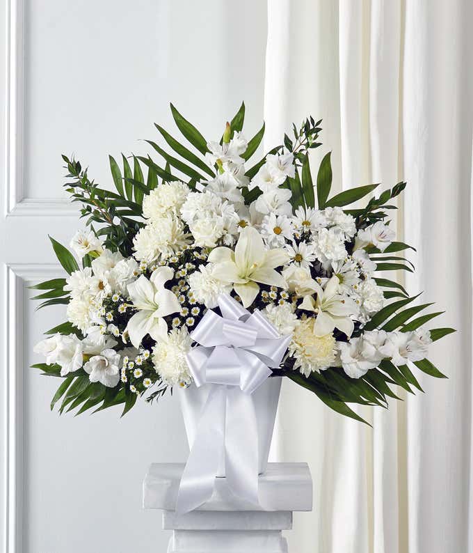 All white flower sympathy standing spray