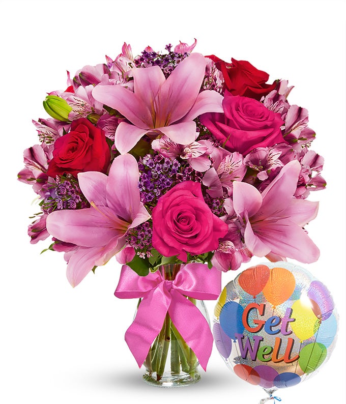 Lily & Rose Bouquet with Get Well Balloon at From You Flowers