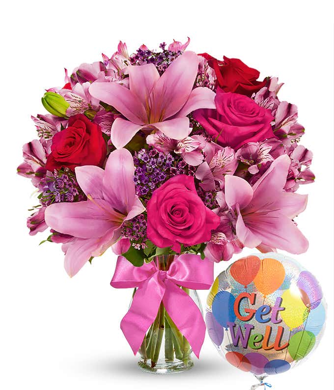 Lily & Rose Bouquet with Get Well Balloon