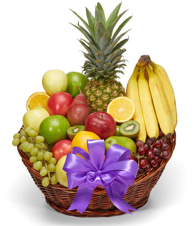 Premium Fruit Basket with Purple Bow