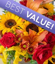 Fall flower arrangement created by a florist with fresh flowers