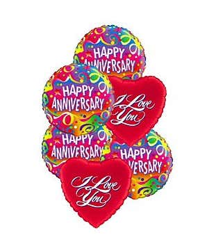 Happy anniversary balloons delivered with i love you balloons