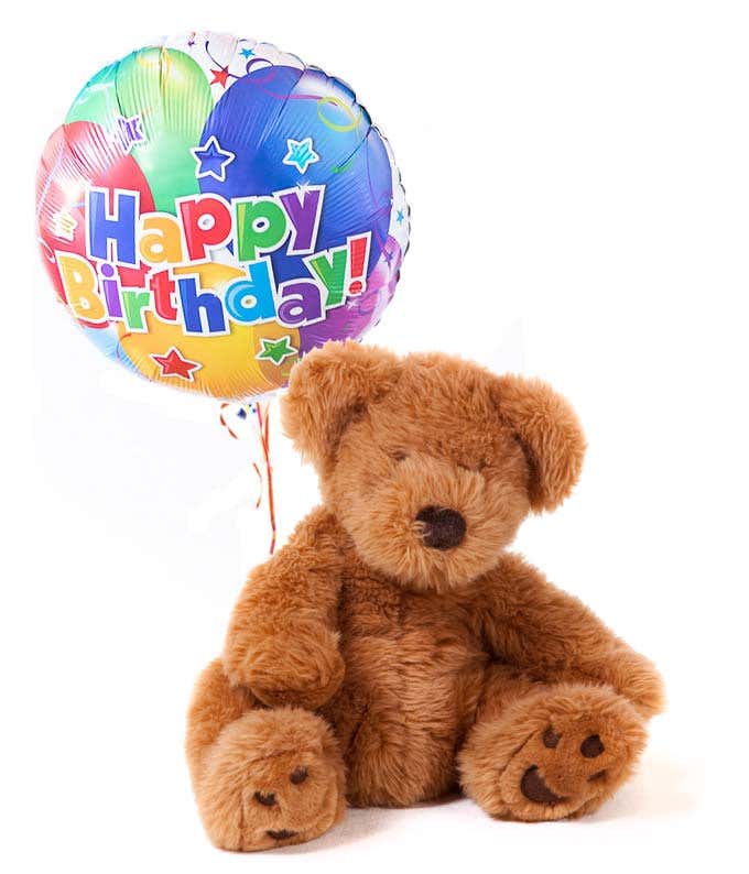 Happy birthday balloon delivered with teddy bear