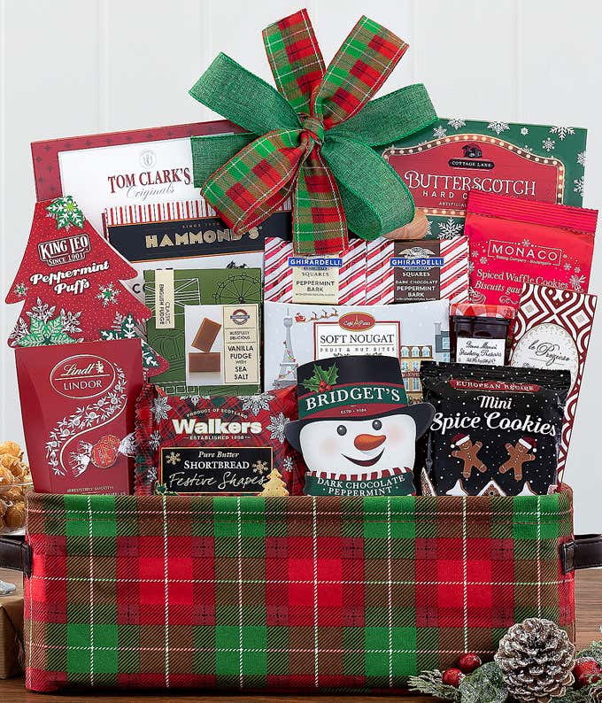 Popcorn, chocolate, hot cocoa and more Christmas food basket