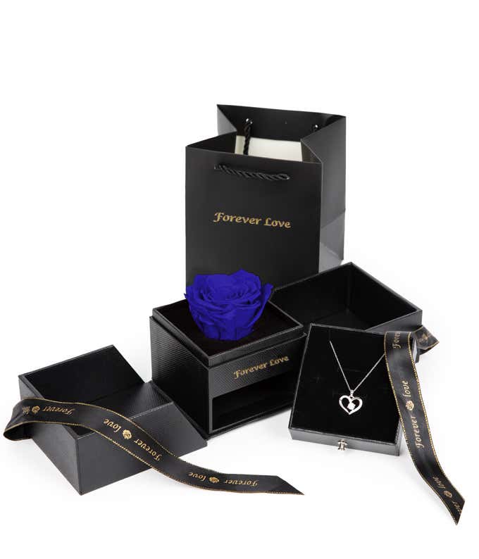 Forever Rose & Necklace Gift Set- Blue