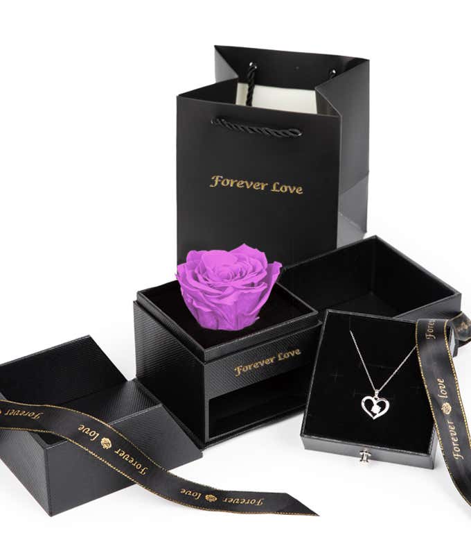 Forever Rose & Necklace Gift Set- Purple