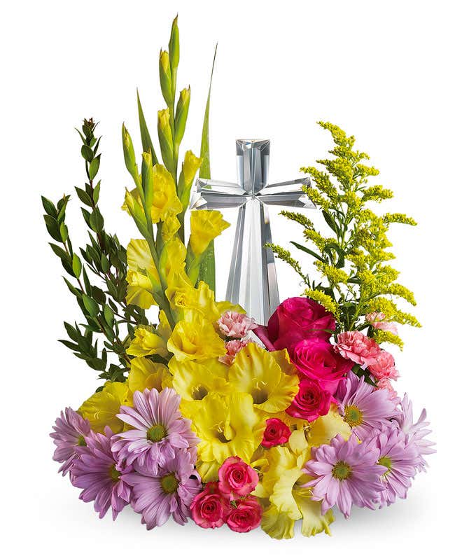 Sympathy Cross Colorful flower arrangement 