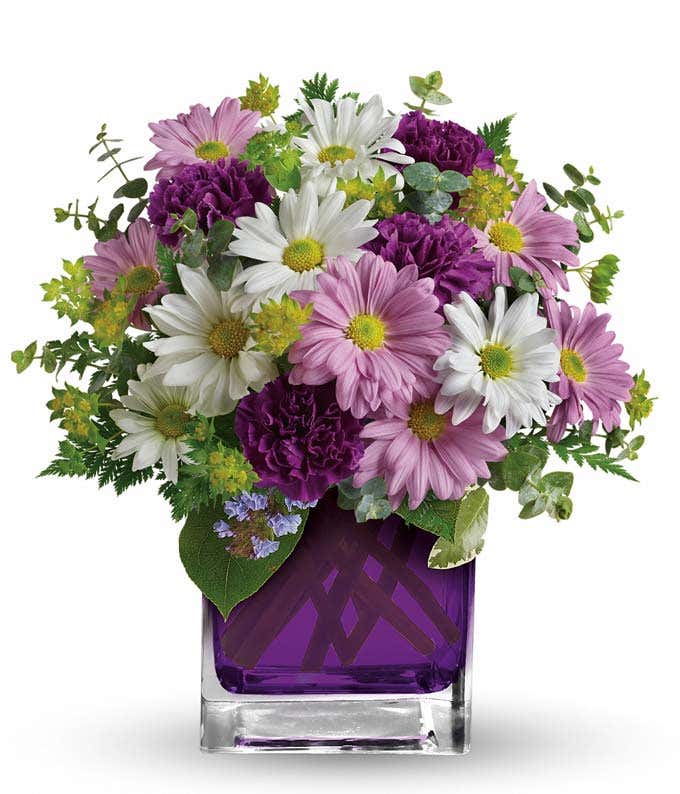 purple and white flower bouquet