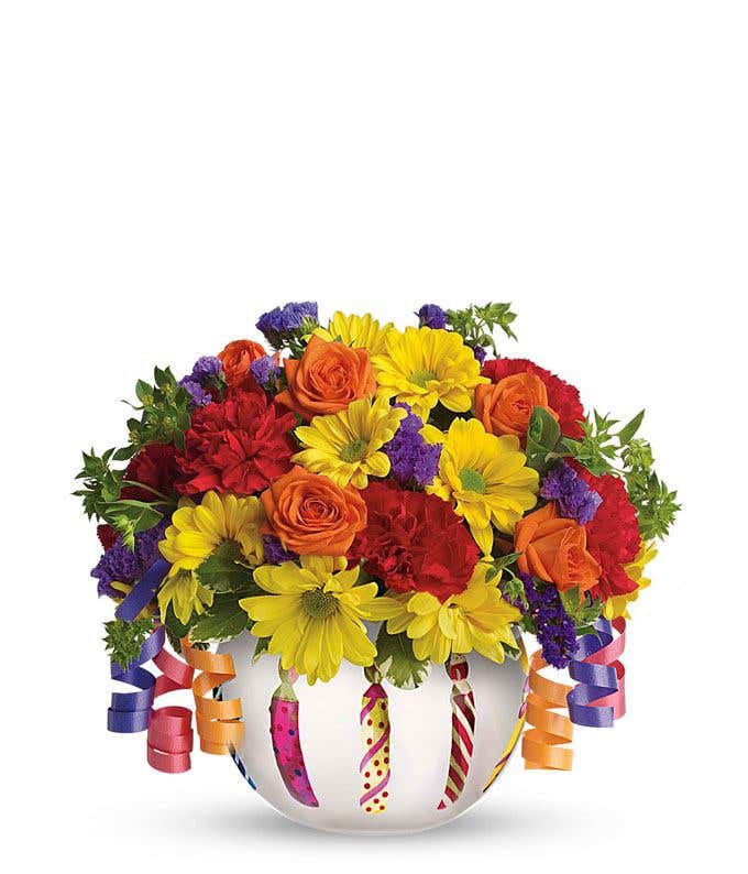 Birthday mixed bouquet with candle vase