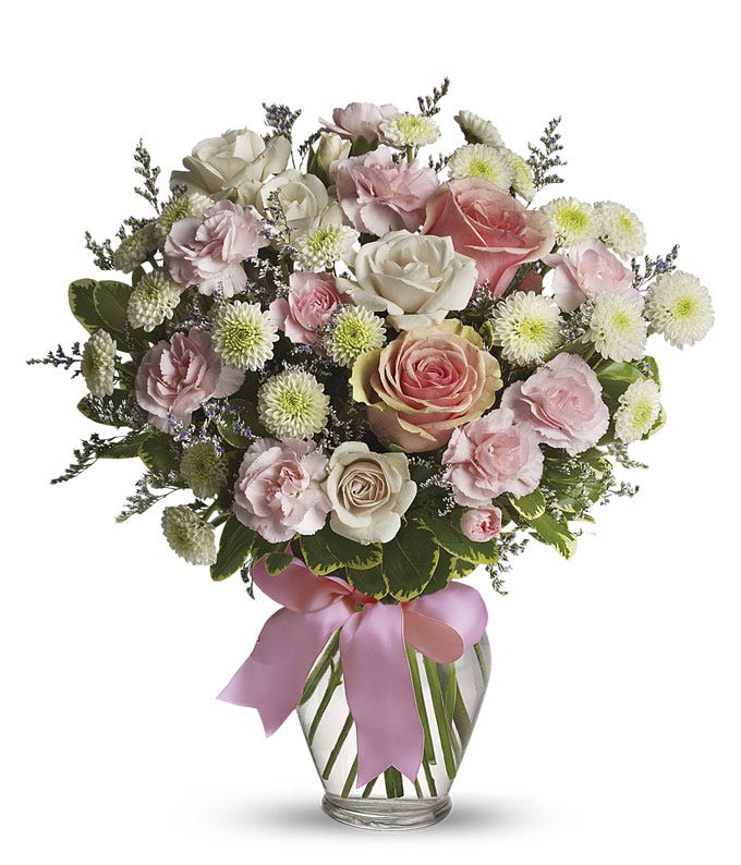 باقة الورود الوردية والبيضاء