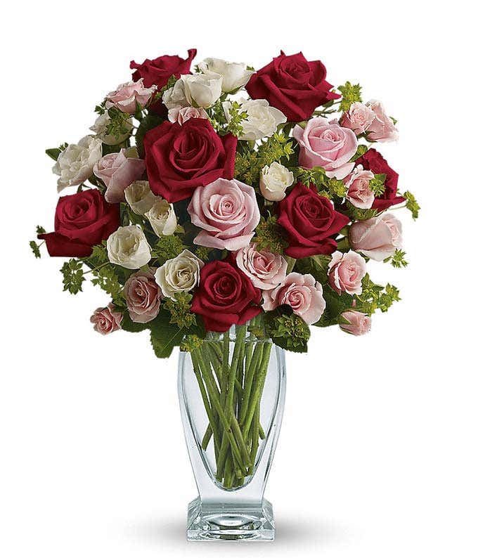Cupid's Arrangement with Red Roses