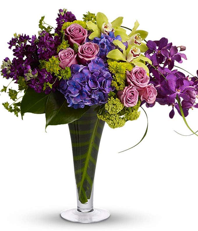 Purple Orchids and Purple Rose bouquet