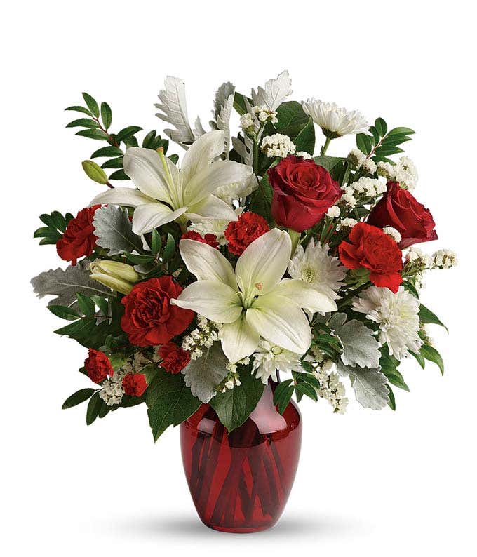 Luxury Valentine's Day Bouquet with red roses and white lilies