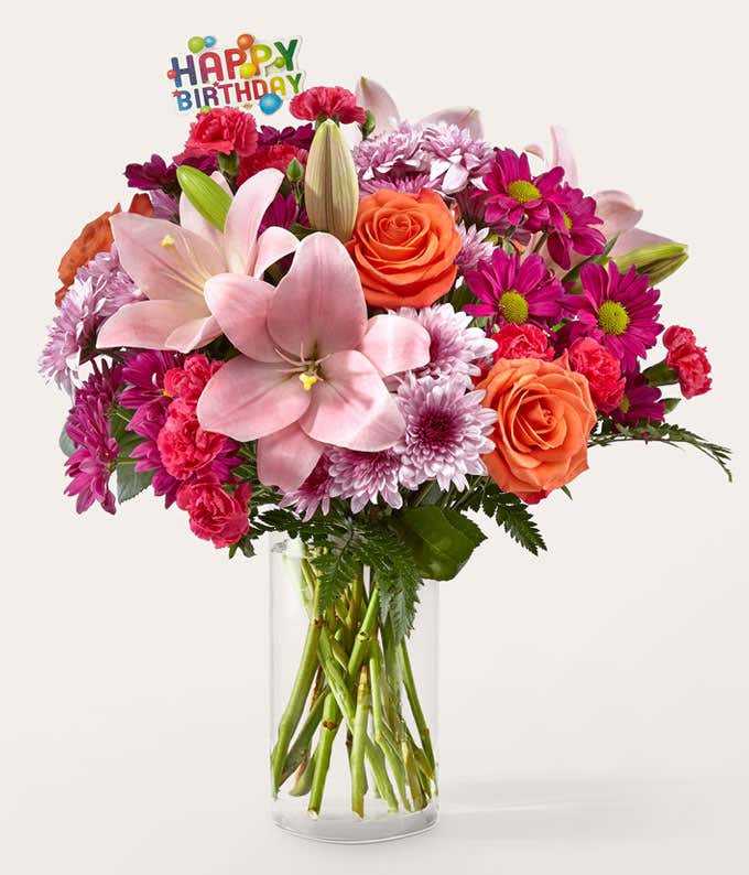 Light of My Life Bouquet & Happy Birthday Topper