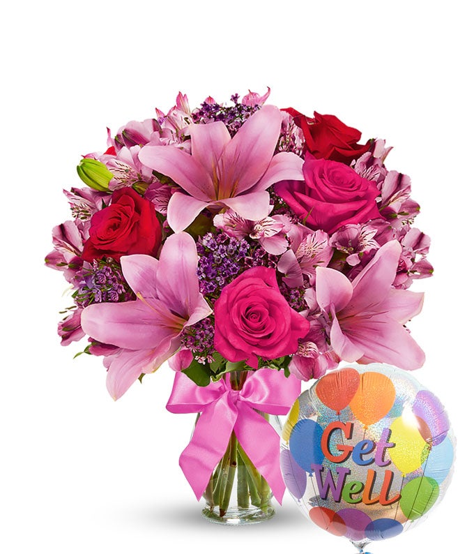 Lily & Rose Bouquet with Get Well Balloon at From You Flowers