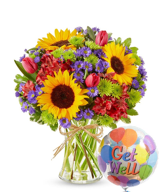 Utopian Sunflower Garden with Get Well Balloon at From You Flowers
