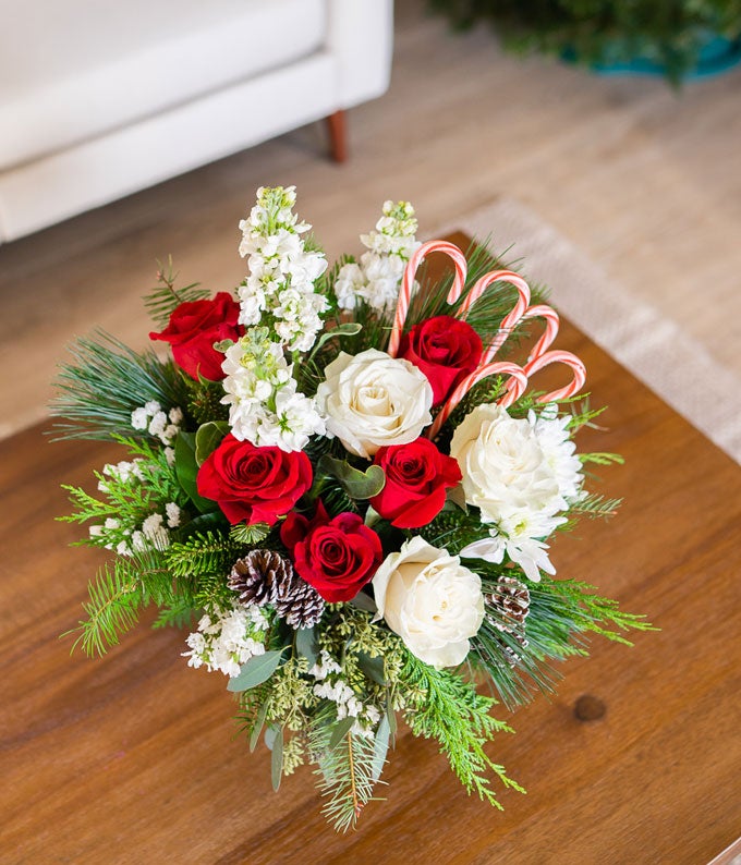 Red, Green & Candy Cane Bouquet at From You Flowers