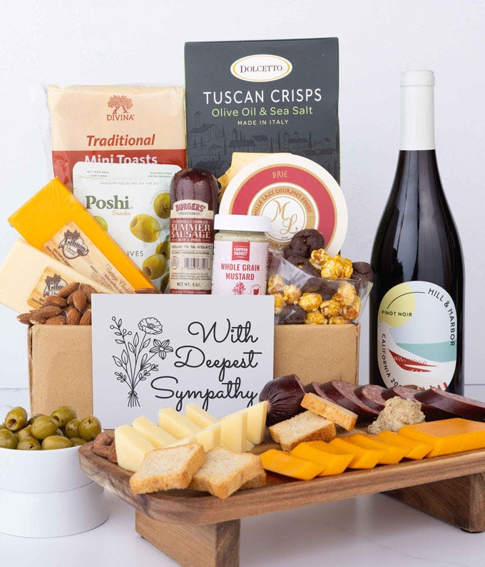 Deepest Sympathy Deluxe Charcuterie & Red Wine Gift Box at From You Flowers