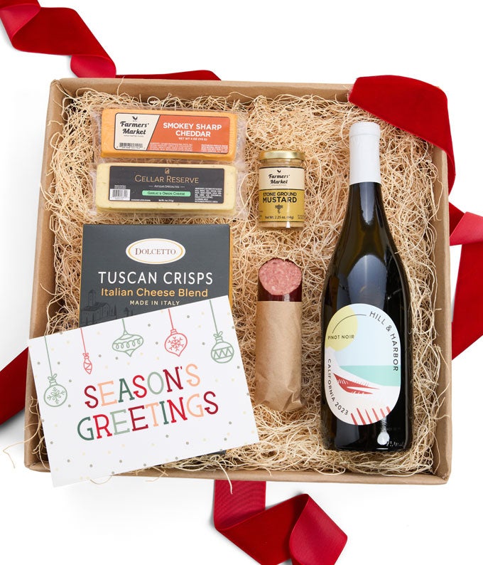 Season's Greetings Meat & Cheese Gift Box with California Red Wine