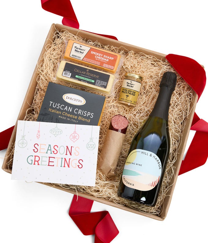 Season's Greetings Meat & Cheese Gift Box with California Sparkling Wine