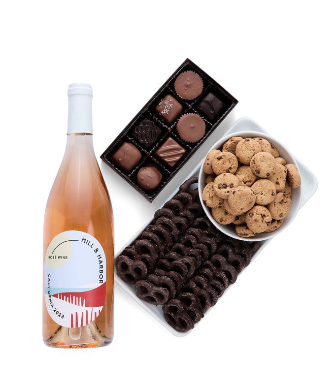 Sweet Treats Chocolate Gift with California Ros Wine