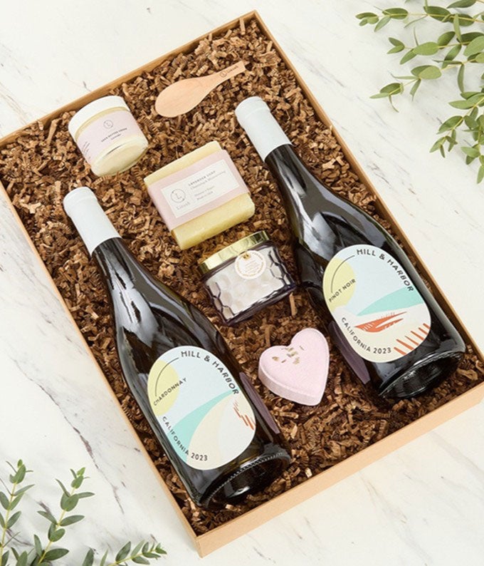 Uncork & Unwind Wine & Spa Gift Box with Red and White Wine at From You ...