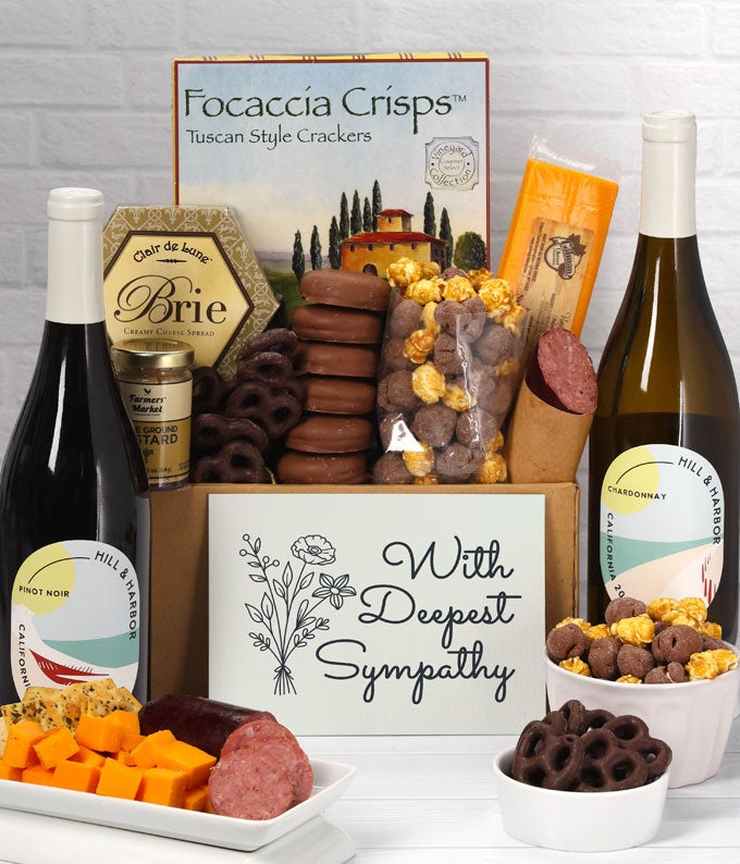 Deepest Sympathy Gourmet Gift Box with Red & White Wine at From
