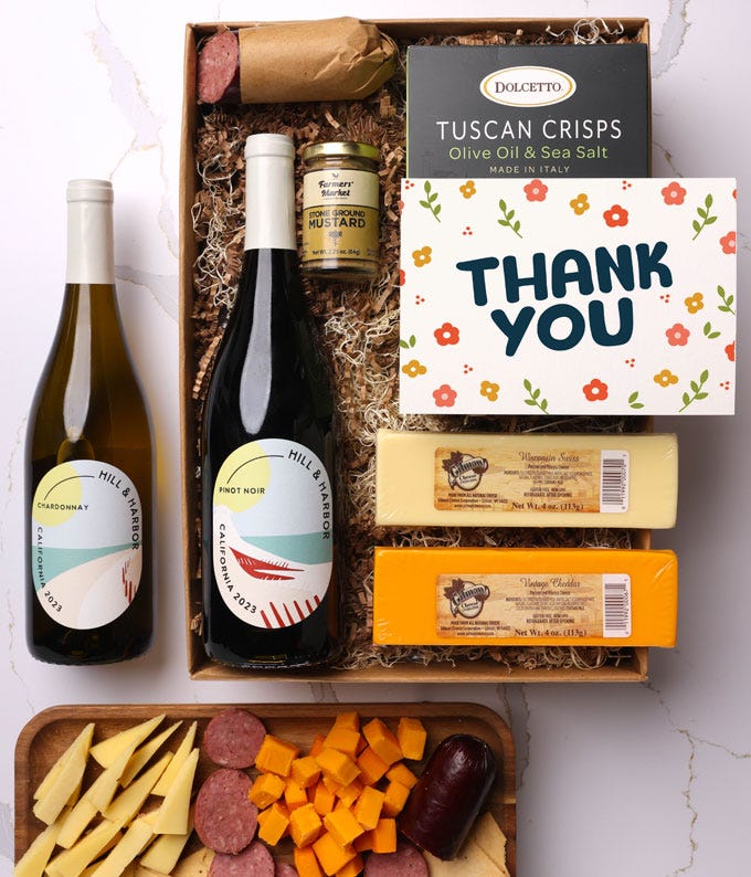 Thank You Cheese & Meat Gift Box with California Red & White Wine at ...