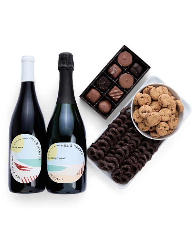 Sweet Treats Chocolate Gift with California Red & Sparkling Wine