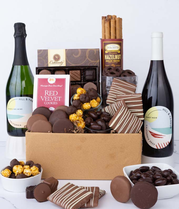 Deluxe Chocolate & Wine Gift with California Red & Sparkling Wine at ...