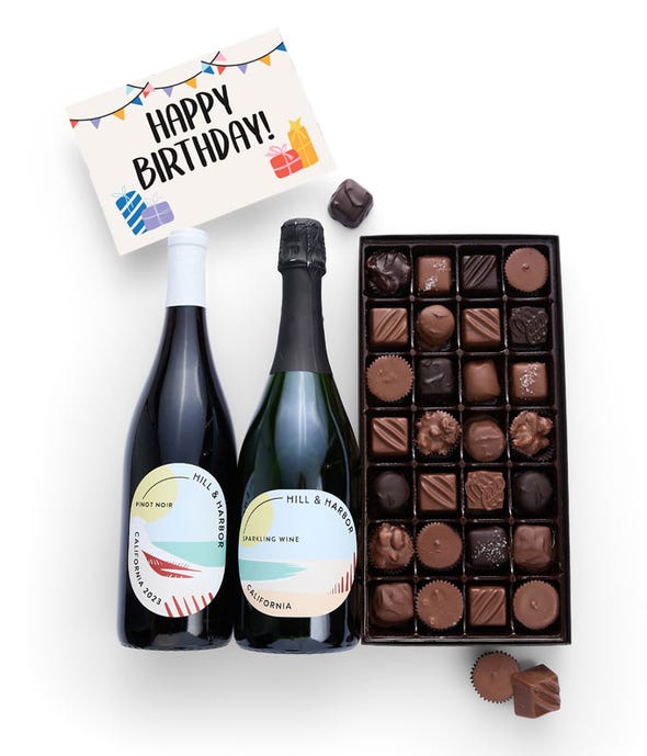 Happy Birthday! Gourmet Chocolates with California Red & Sparkling Wine ...