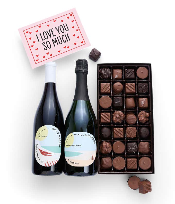 I Love You! Gourmet Chocolates with California Red & Sparkling Wine