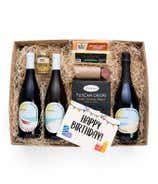 Happy Birthday! Cheese & Meat Gift Box with Red, White and Sparkling Wine