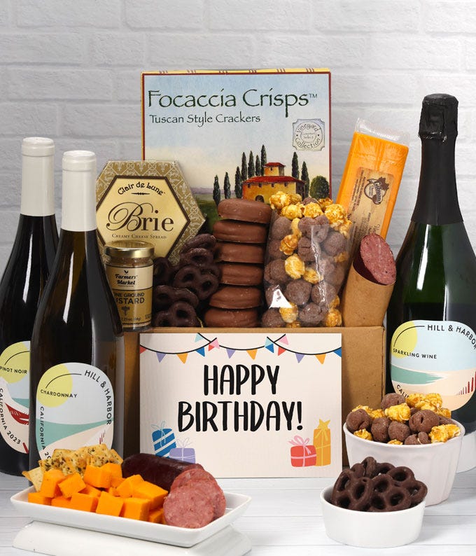 Happy Birthday! Sweet & Savory Gourmet Gift Box with California Red ...