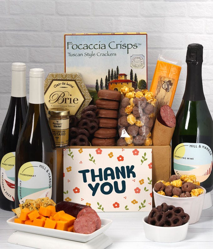 Thank You Gourmet Gift Box with Red, White & Sparkling Wine at From You ...