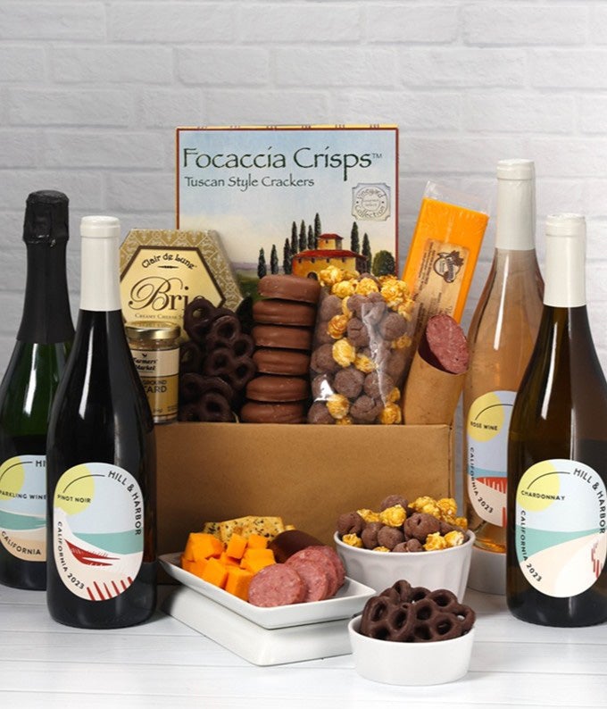 Sweet & Savory Gourmet Gift with Red, White, Rosé & Sparkling Wine at ...