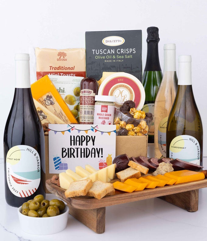 Happy Birthday! Charcuterie, Cheese & California Wine Gourmet Gift Box ...