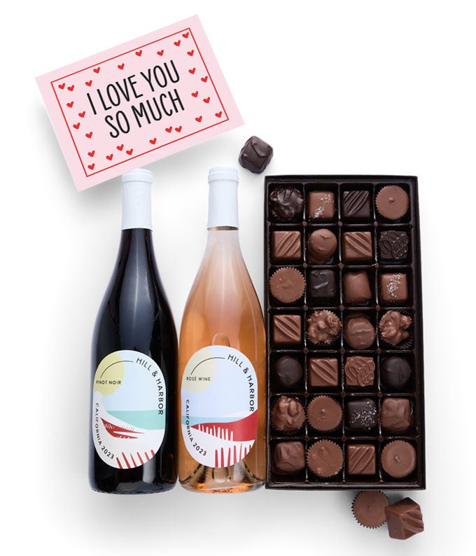 I Love You! Gourmet Chocolates with California Red & Ros Wine