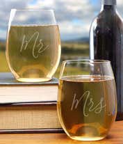 Alternative image 1 for Mr. & Mrs. Stemless Wine Glass Set